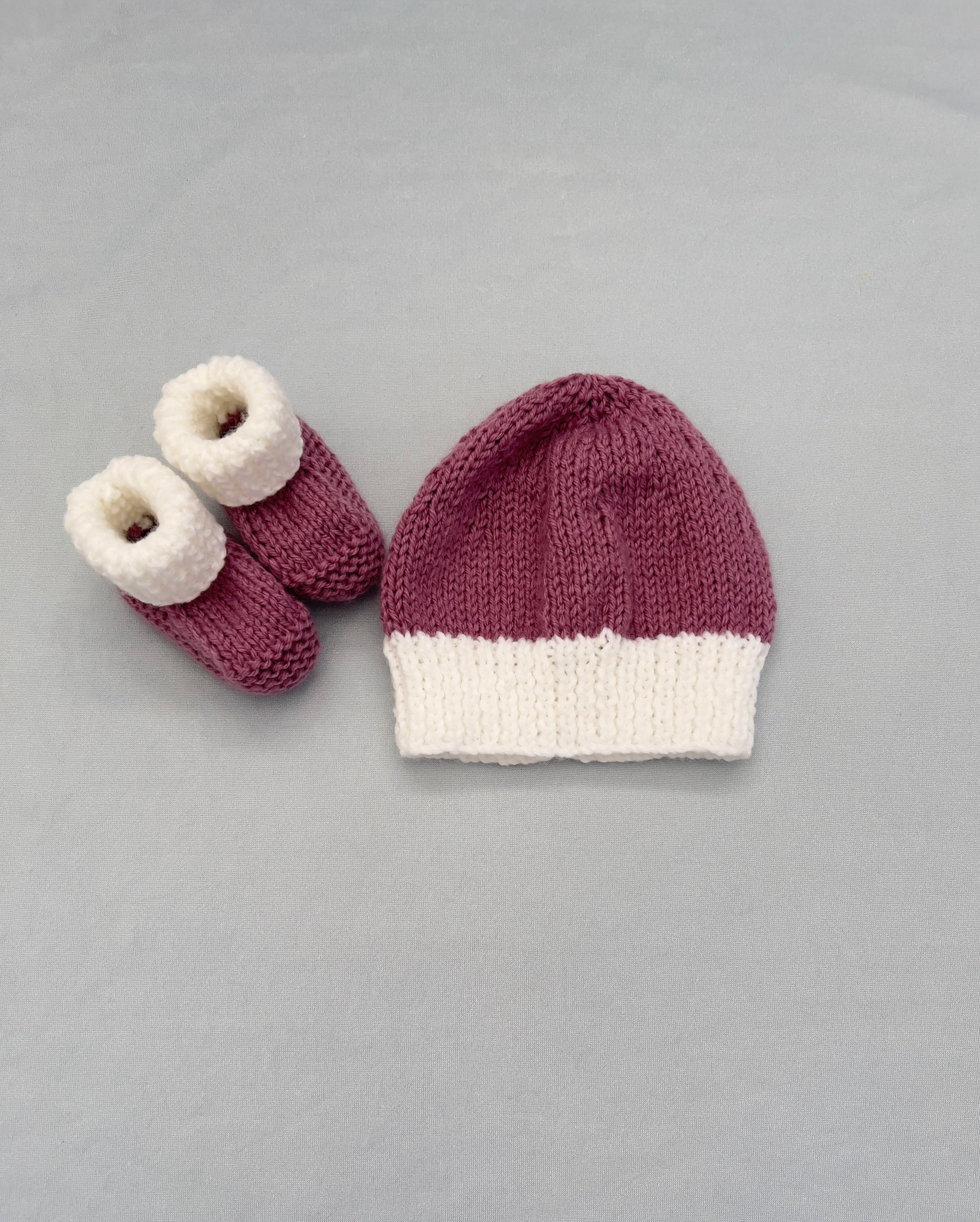 Knitted Baby Booties and Beanie Set