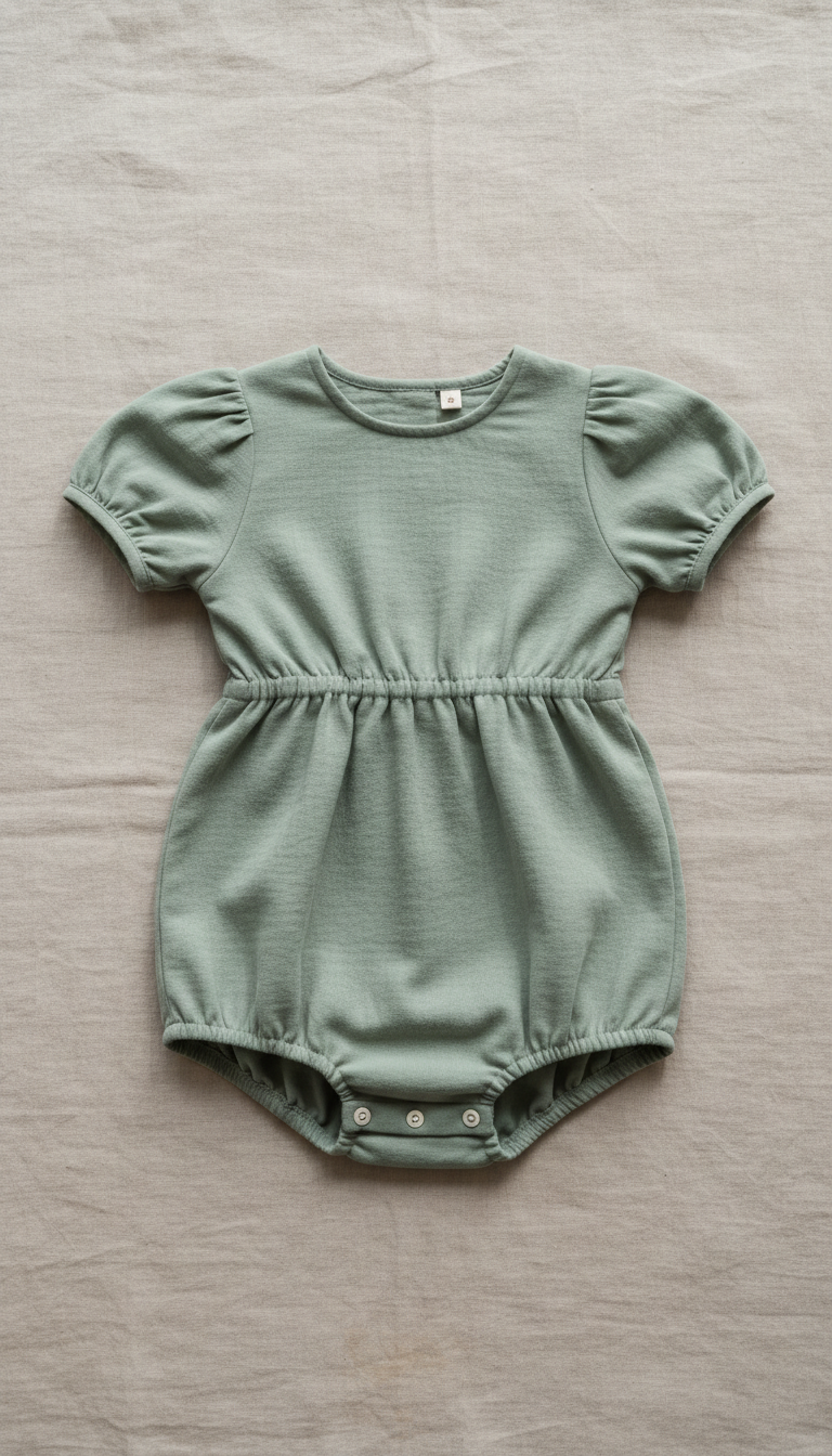 Handmade Sage Green Romper with Wooden Buttons